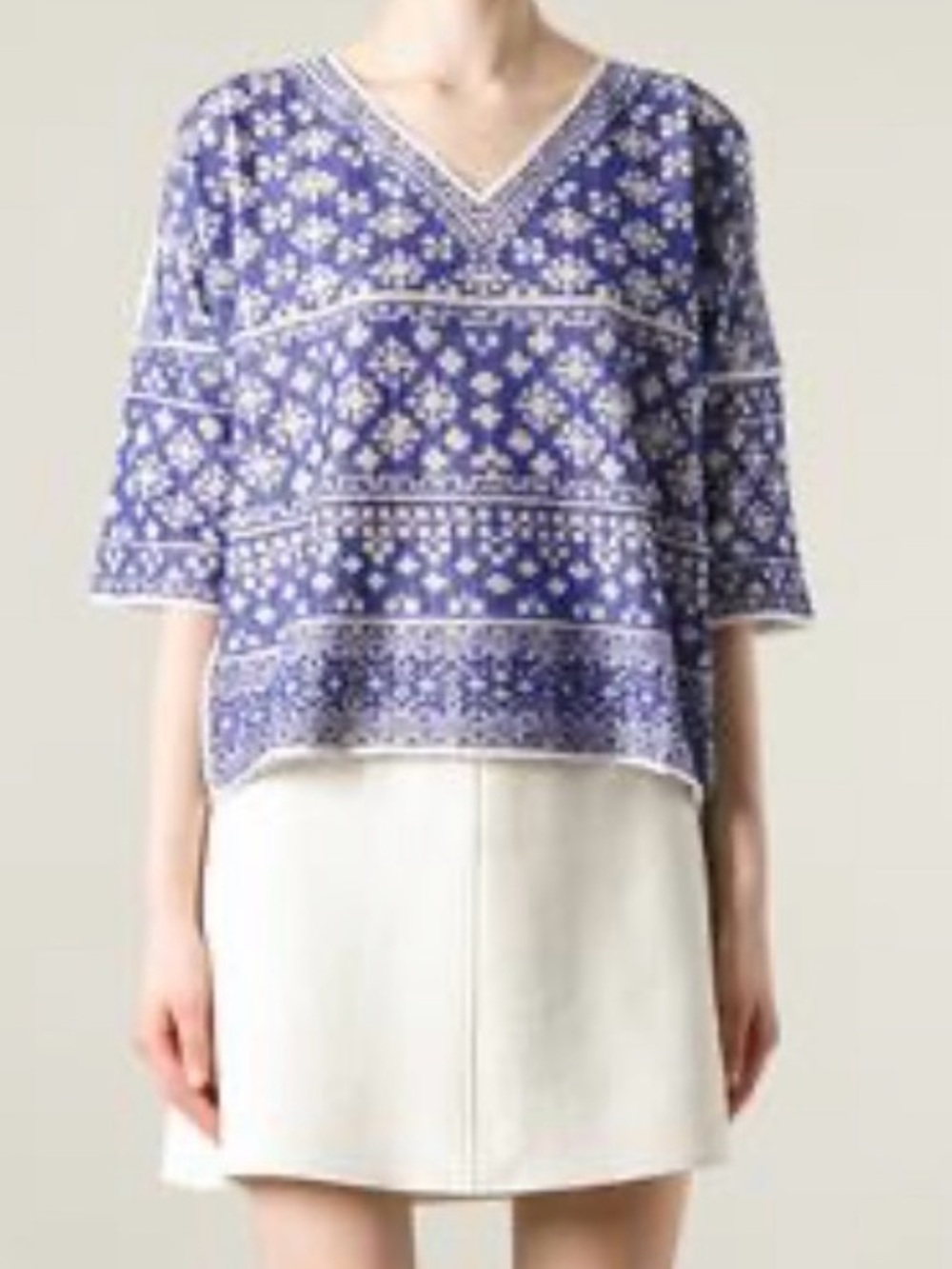 Isabel Marant Blue White Woven V-Neck Women's Top Size M